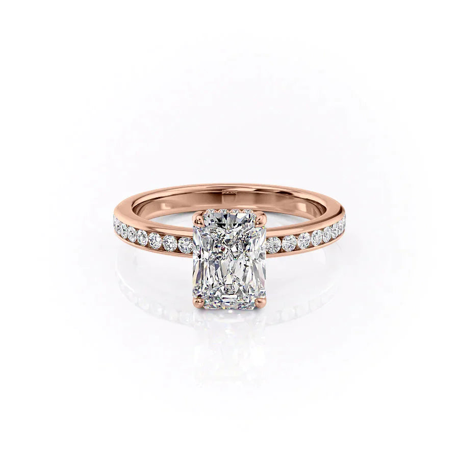 The Marilyn Set With A 1.5 Carat Radiant 14K Rose Gold Lab Diamond