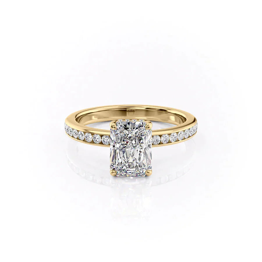 The Marilyn Set  With A 2.5 Carat Radiant 18K Yellow Gold Moissanite