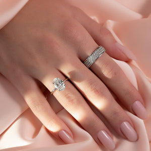 The Sandra Set  With A 2.5 Carat Oval 14K White Gold Moissanite