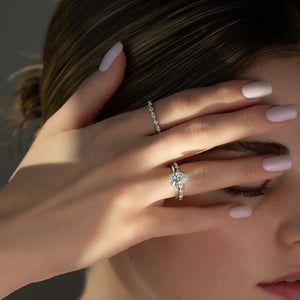 The Sandra Set  With A 2.5 Carat Pear 14K White Gold Moissanite