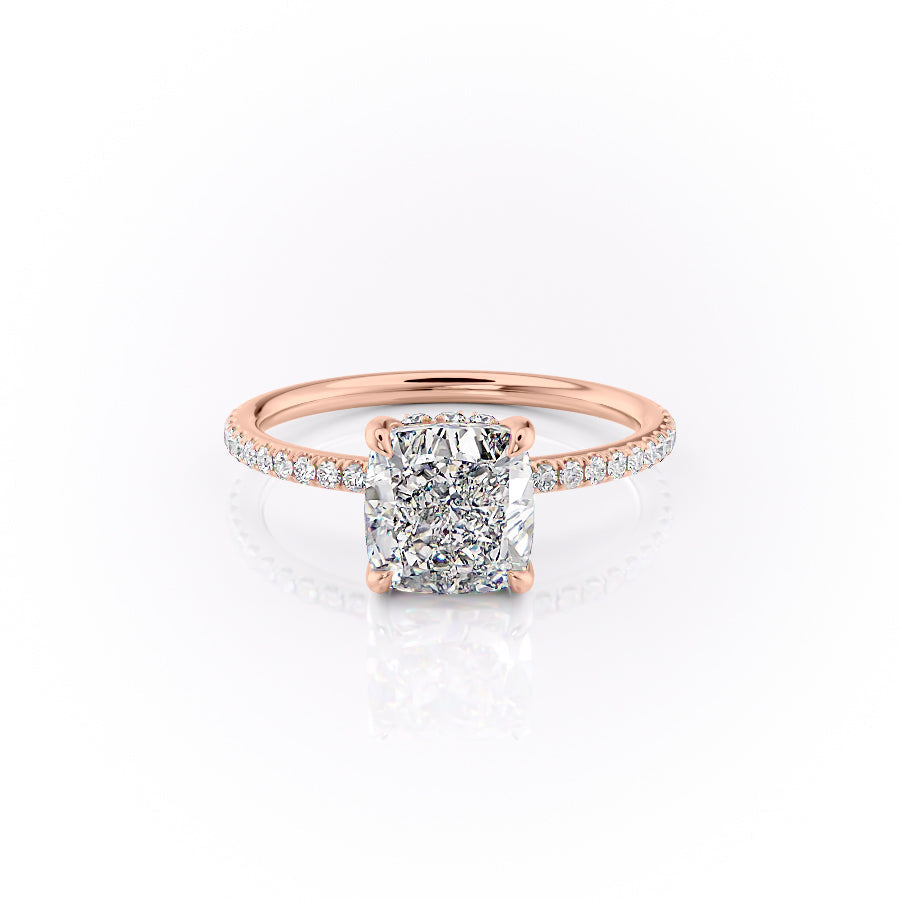 The Sandra Set With A 1.5 Carat Cushion 14K Rose Gold Lab Diamond
