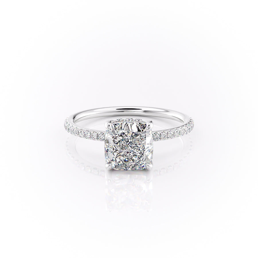 The Sandra Set  With A 4.5 Carat Cushion 14K White Gold Moissanite