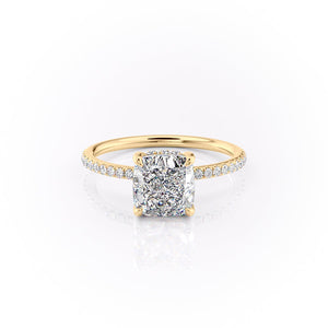 The Sandra Set  With A 2.5 Carat Cushion 18K Yellow Gold Moissanite