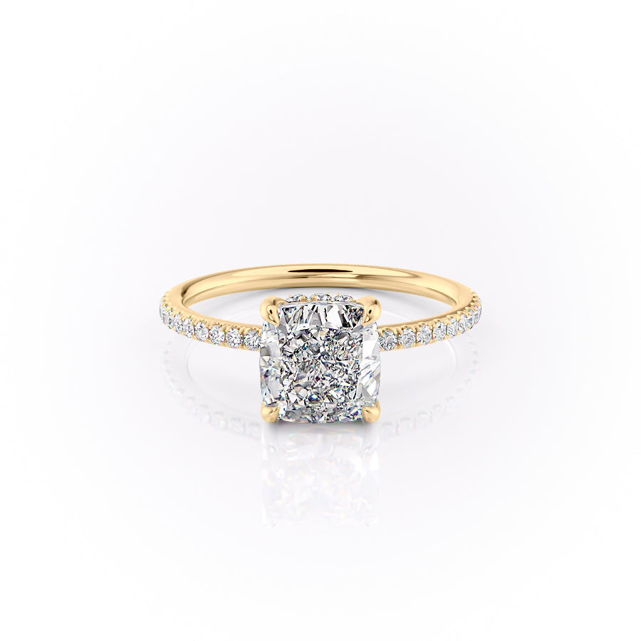 The Sandra Set With A 1.5 Carat Cushion 14K Yellow Gold Lab Diamond