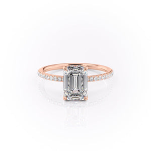 The Sandra Set  With A 2 Carat Emerald 14K Rose Gold Moissanite