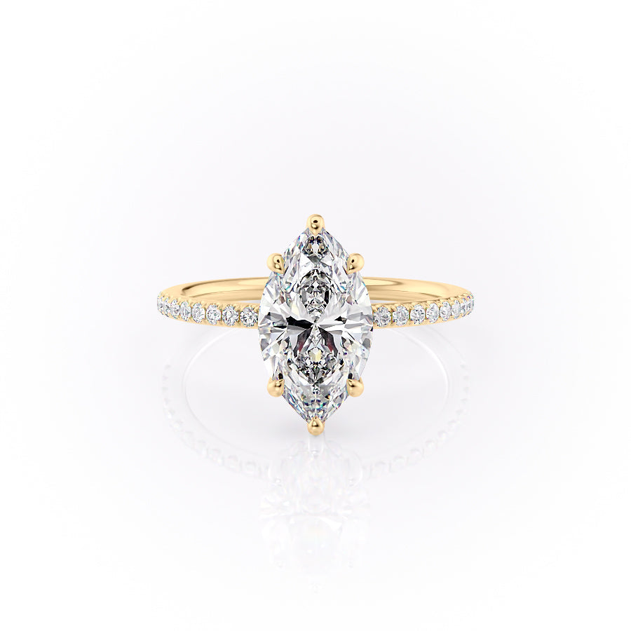 The Sandra Set With A 1 Carat Marquise 14K Yellow Gold Lab Diamond