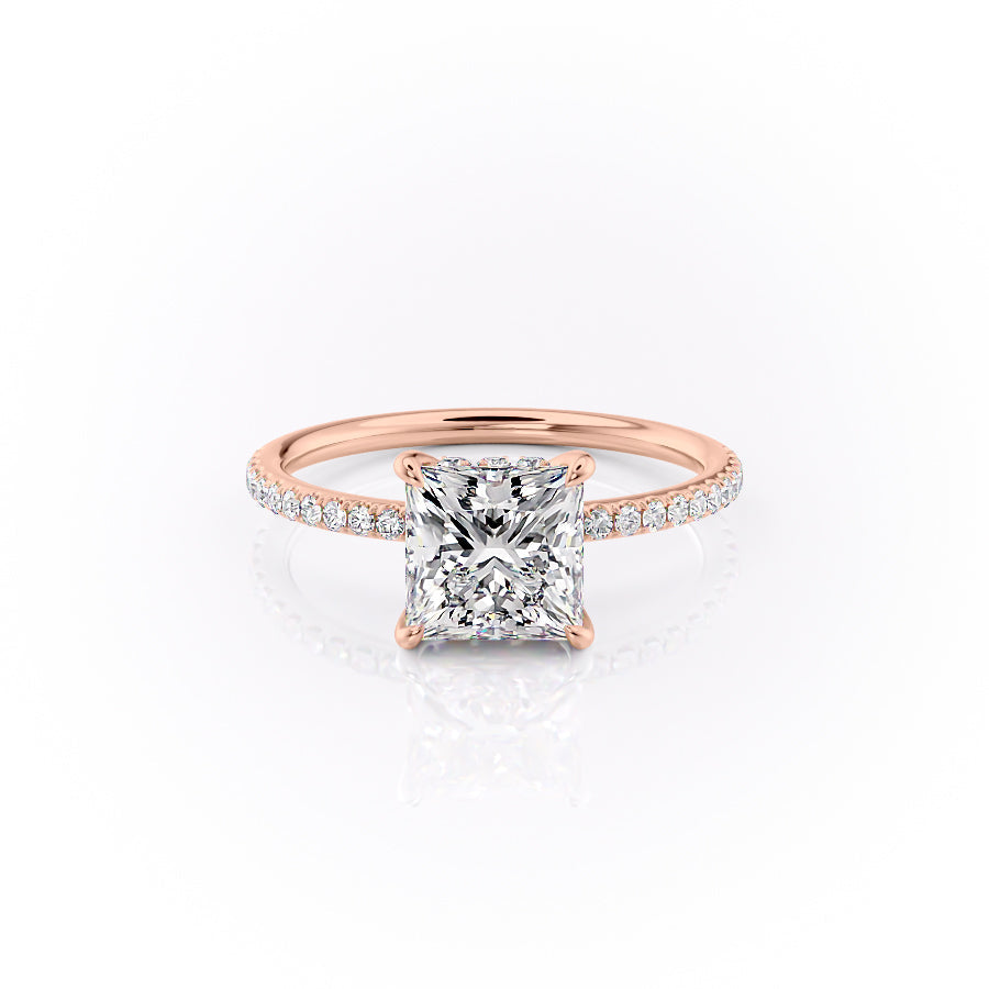 The Sandra Set With A 2.5 Carat Princess 14K Rose Gold Lab Diamond