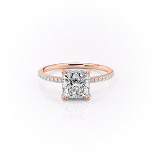 The Sandra Set With A 1.5 Carat Princess 14K Rose Gold Lab Diamond