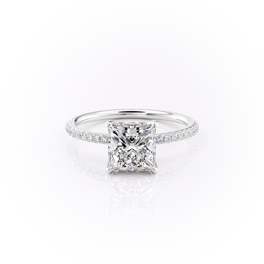 The Sandra Set  With A 3 Carat Princess 14K White Gold Moissanite