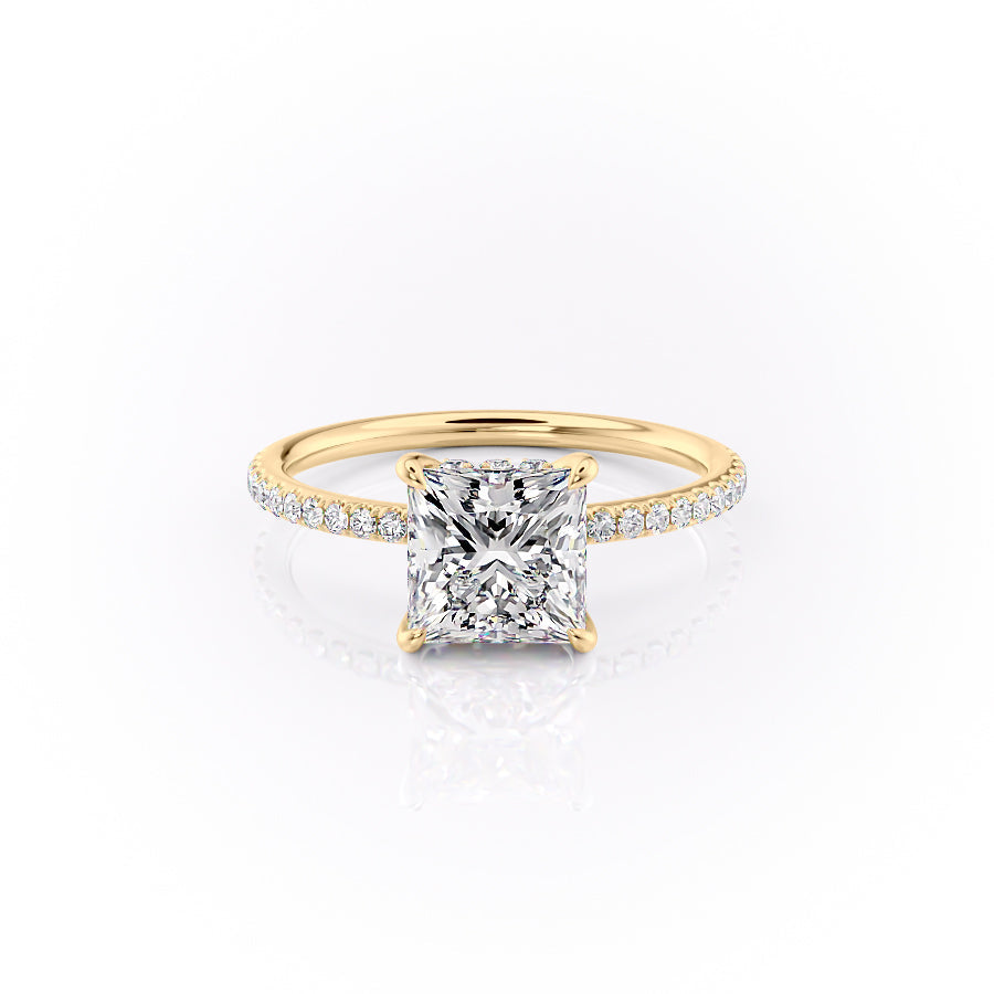 The Sandra Set  With A 5 Carat Princess 18K Yellow Gold Moissanite