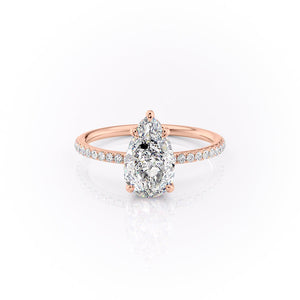 The Sandra Set With A 3 Carat Pear 14K Rose Gold Lab Diamond