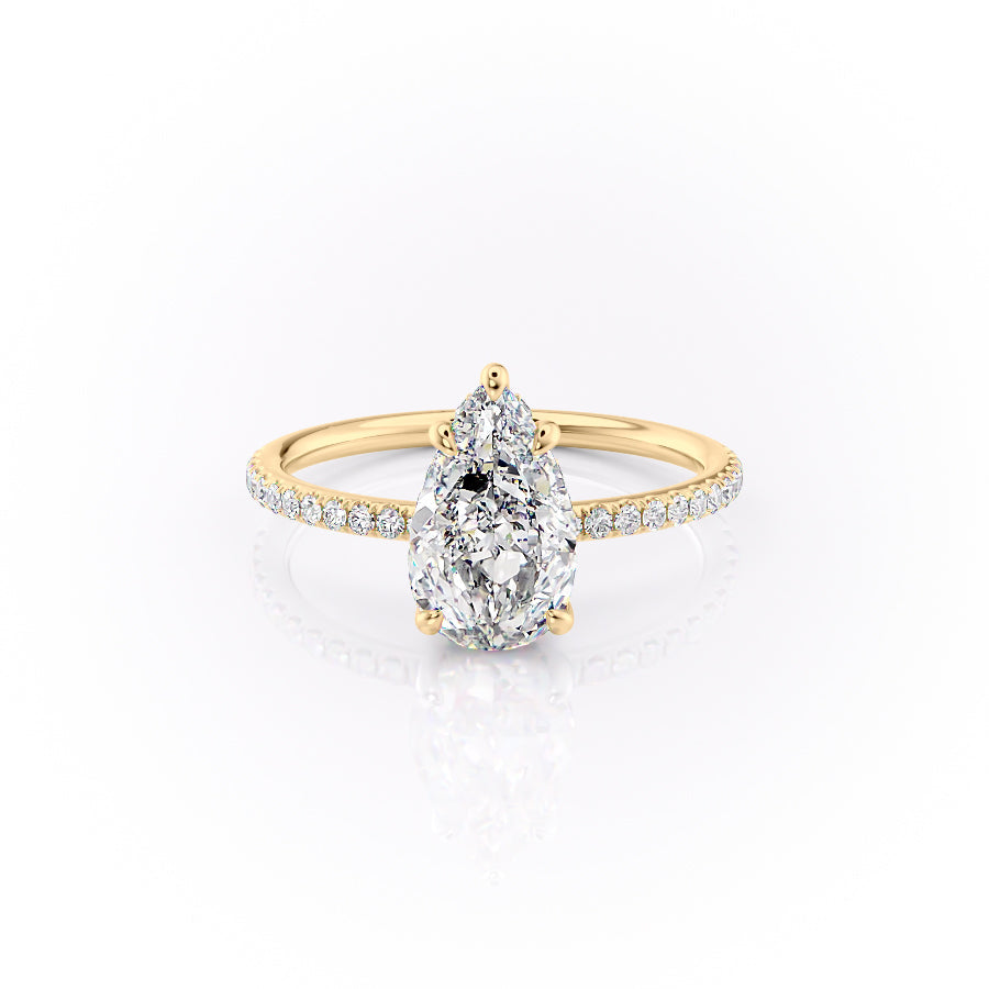 The Sandra Set With A 3 Carat Pear 18K Yellow Gold Lab Diamond