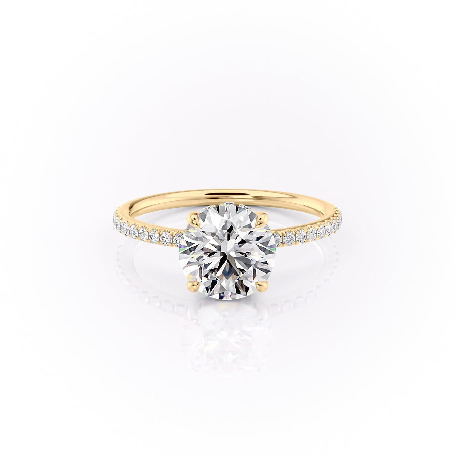 The Sandra Set  With A 5 Carat Round 18K Yellow Gold Moissanite