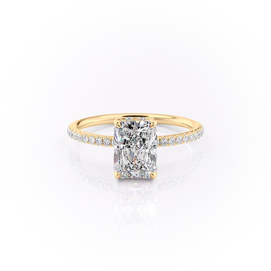 The Sandra Set With A 2.5 Carat Radiant 18K Yellow Gold Lab Diamond
