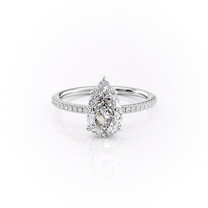 The Margot Set  With A 1 Carat Pear 14K White Gold Moissanite