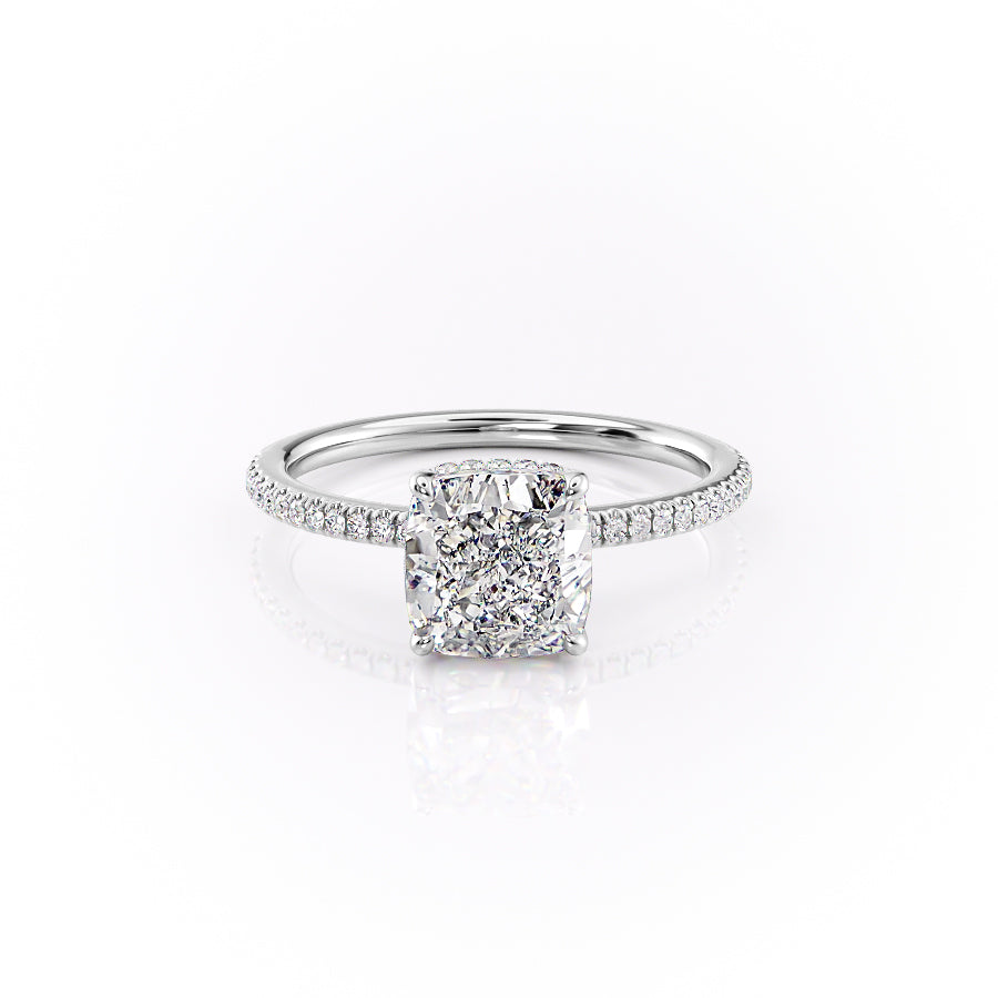 The Margot Set  With A 4 Carat Cushion 18K White Gold Moissanite