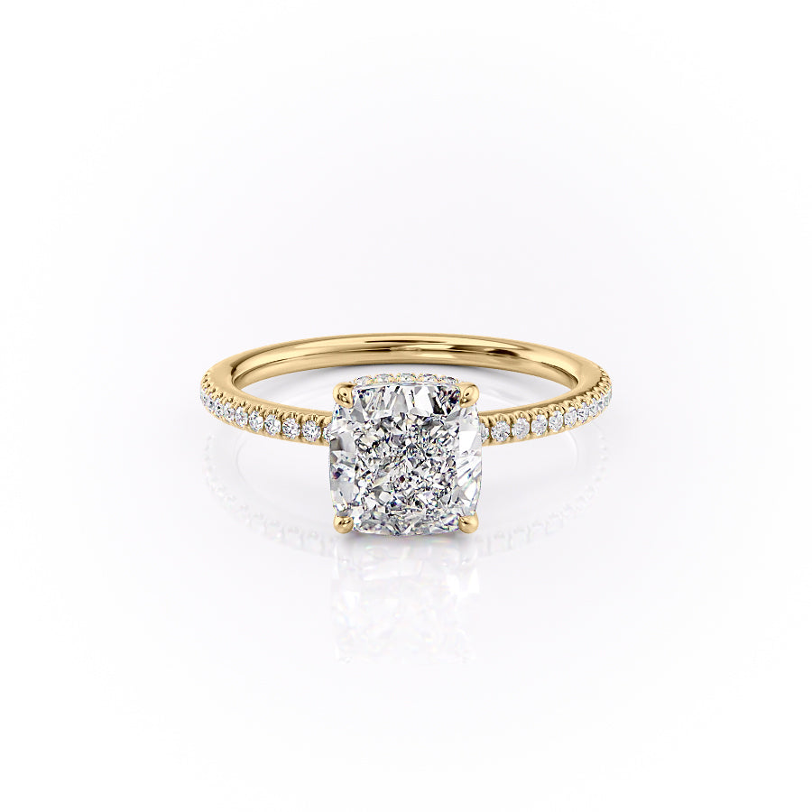 The Pave Margot Set With A 1 Carat Cushion 18K Yellow Gold Lab Diamond