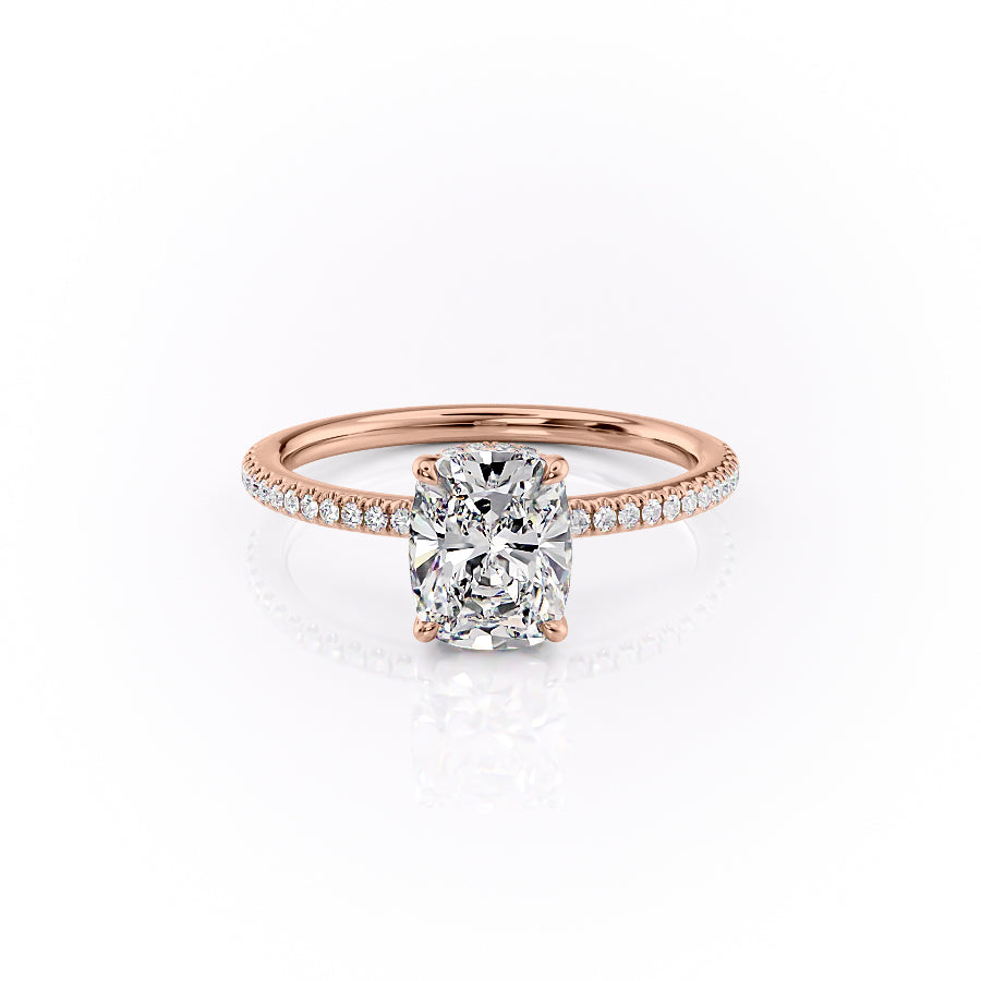 The Pave Margot Set  With A 4.5 Carat E. Cushion 14K Rose Gold Moissanite