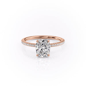 The Pave Margot Set  With A 4.5 Carat E. Cushion 14K Rose Gold Moissanite