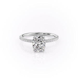 The Pave Margot Set With A 1 Carat E. Cushion 18K White Gold Lab Diamond