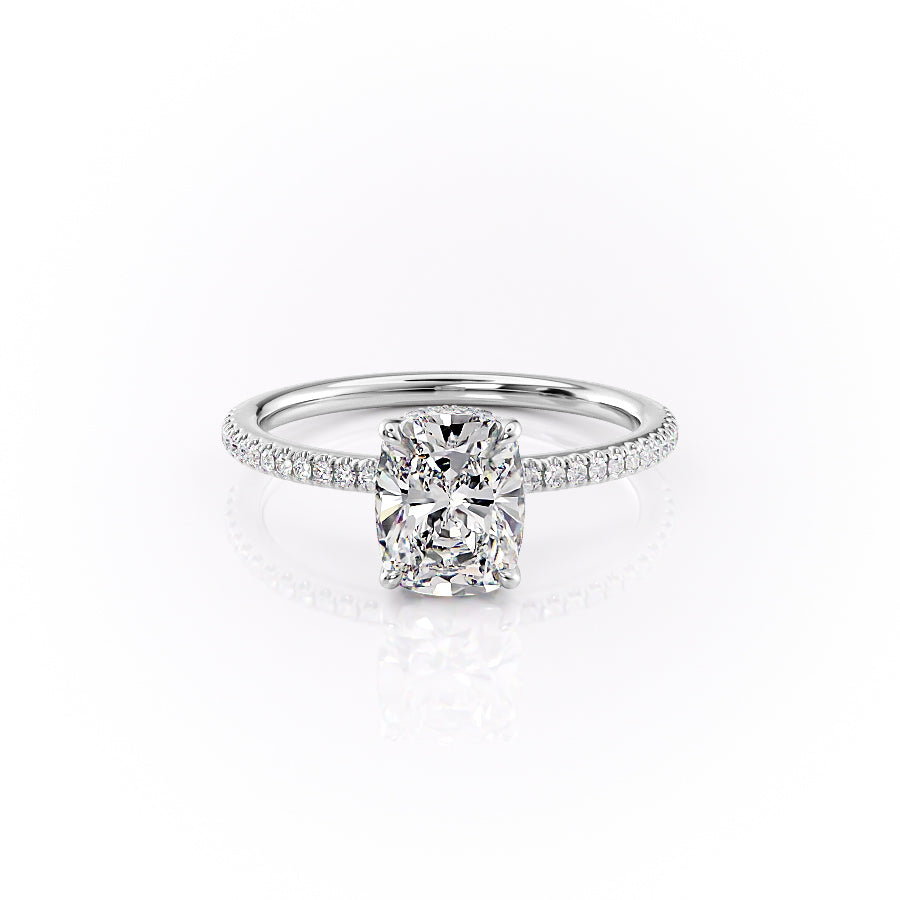 The Pave Margot Set  With A 2.5 Carat E. Cushion 18K White Gold Moissanite