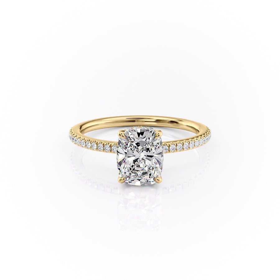 The Pave Margot Set With A 1 Carat E. Cushion 14K Yellow Gold Lab Diamond