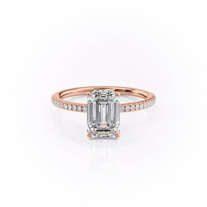 The Pave Margot Set  With A 2.5 Carat Emerald 14K Rose Gold Moissanite