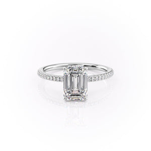 The Margot Set  With A 4 Carat Emerald 18K White Gold Moissanite