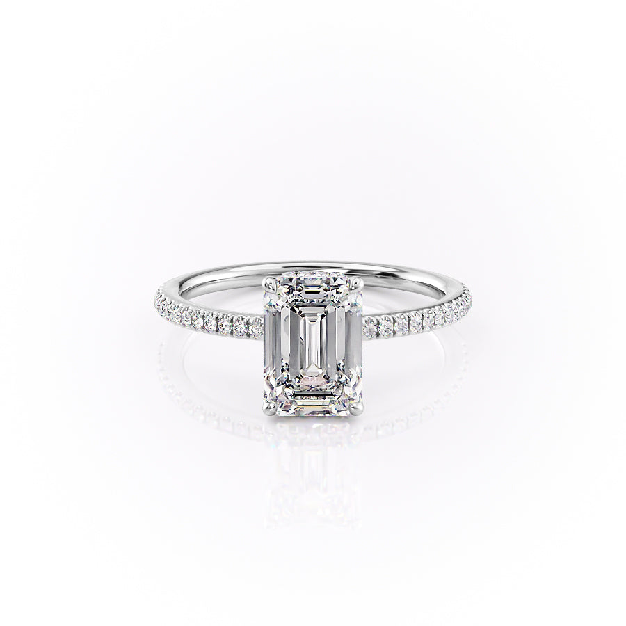 The Margot Set  With A 1 Carat Emerald 18K White Gold Moissanite
