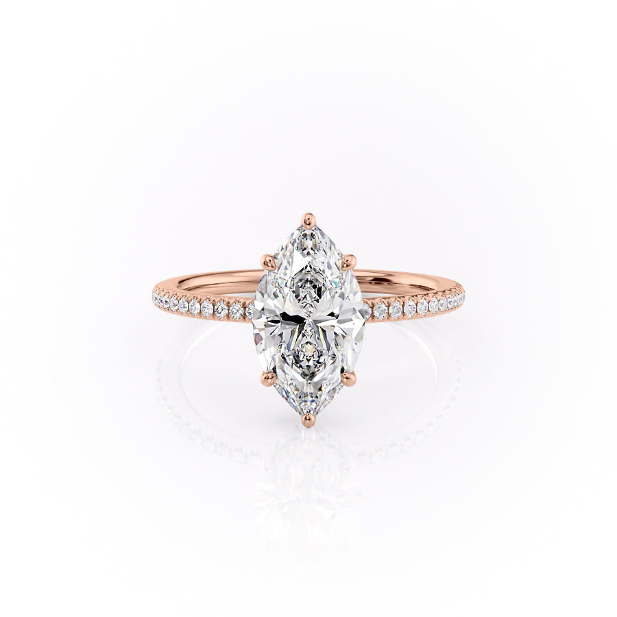 The Margot Set  With A 4 Carat Marquise 14K Rose Gold Moissanite
