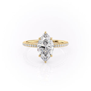 The Margot Set  With A 3.5 Carat Marquise 14K Yellow Gold Moissanite