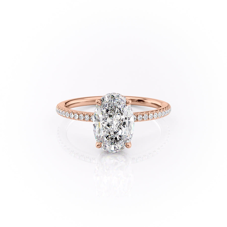 The Pave Margot Set With A 1 Carat Oval 14K Rose Gold Lab Diamond