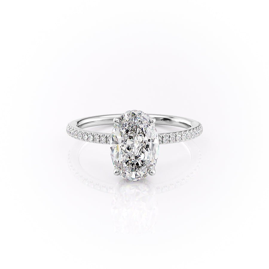 The Pave Margot Set  With A 3 Carat Oval 18K White Gold Moissanite