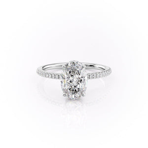 The Pave Margot Set  With A 3 Carat Oval 18K White Gold Moissanite