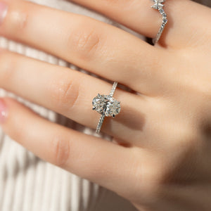 The Pave Margot Set  With A 2.5 Carat Oval 14K White Gold Moissanite