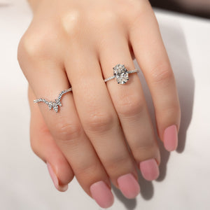 The Pave Margot Set  With A 3.5 Carat Oval 14K White Gold Moissanite