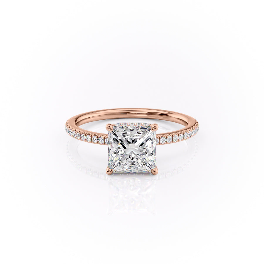 The Margot Set  With A 3 Carat Princess 14K Rose Gold Moissanite