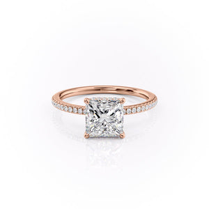 The Margot Set  With A 3 Carat Princess 14K Rose Gold Moissanite