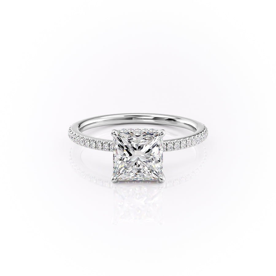 The Pave Margot Set  With A 2.5 Carat Princess 14K White Gold Moissanite