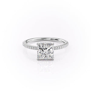 The Pave Margot Set  With A 2.5 Carat Princess 14K White Gold Moissanite
