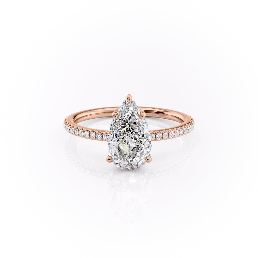 The Margot Set  With A 2 Carat Pear 14K Rose Gold Moissanite