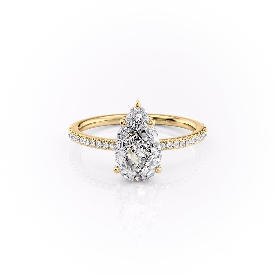 The Pave Margot Set  With A 3 Carat Pear 18K Yellow Gold Moissanite