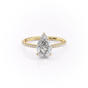 The Pave Margot Set  With A 3 Carat Pear 18K Yellow Gold Moissanite