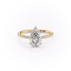 The Pave Margot Set With A 1 Carat Pear 18K Yellow Gold Lab Diamond