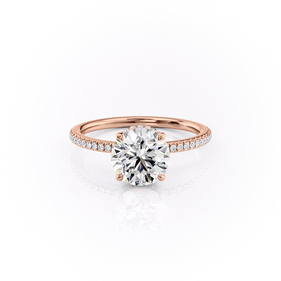 The Pave Margot Set With A 2 Carat Round 14K Rose Gold Lab Diamond