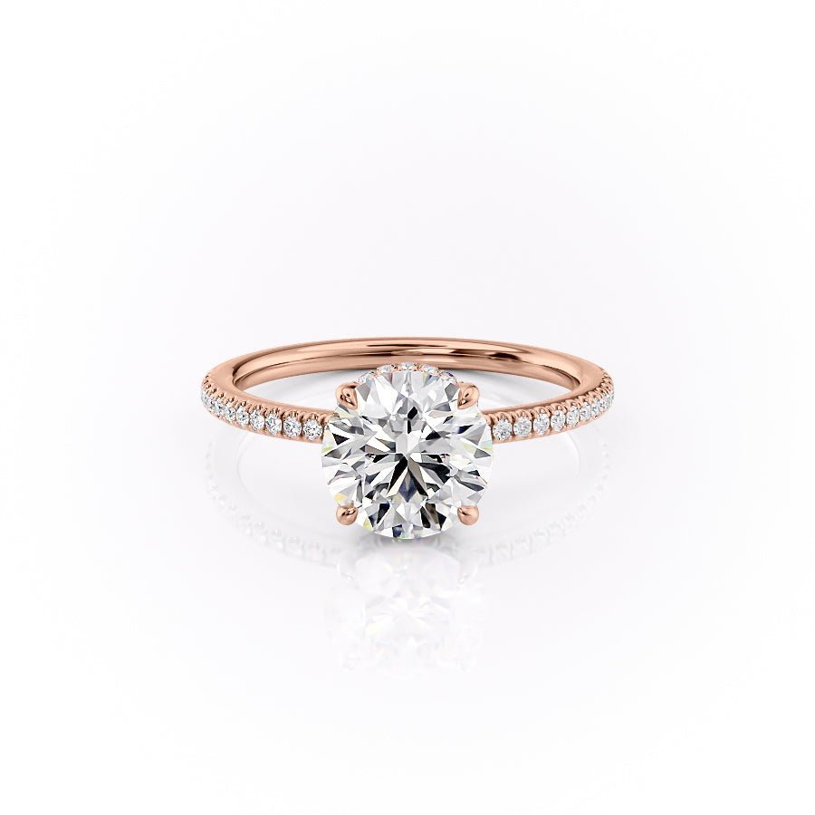 The Pave Margot Set  With A 2.5 Carat Round 14K Rose Gold Moissanite