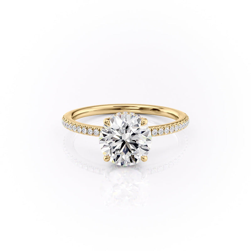 The Pave Margot Set  With A 3 Carat Round 18K Yellow Gold Moissanite