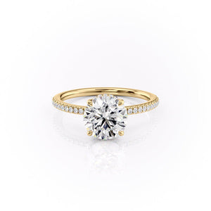 The Pave Margot Set  With A 3 Carat Round 18K Yellow Gold Moissanite