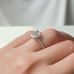 The Pave Margot Set  With A 3 Carat Radiant 18K White Gold Moissanite