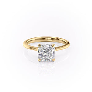 The Katelyn Set With A 3 Carat Cushion 14K Yellow Gold Lab Diamond